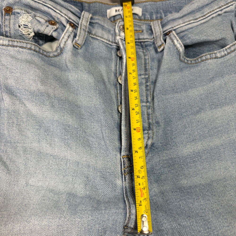RE/DONE Faded Sky Blue High Rise Cropped Button Fly Jeans with Vintage Look - Picture 11 of 13